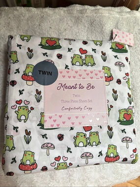 Cute Frog & Mushroom Twin Sheet Set 🐸🍄💕